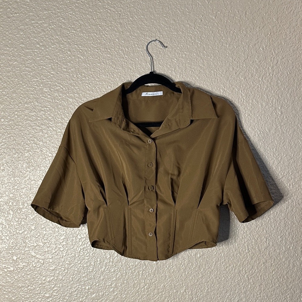 Brown Button-Up Corset Women's Top